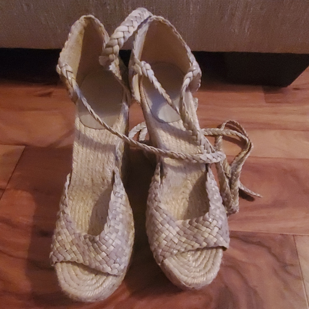 Hermes Braided Biege wedge sandals